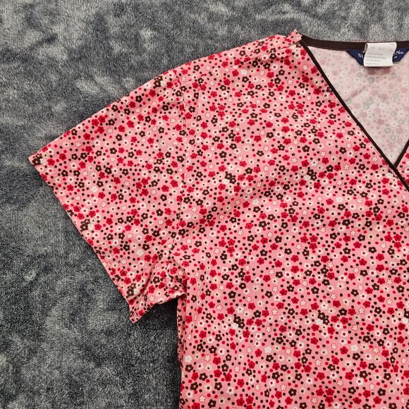 Nu Dimension Stretch Scrub Top Womens Large v neck floral print Nursing uniform - Picture 7 of 15